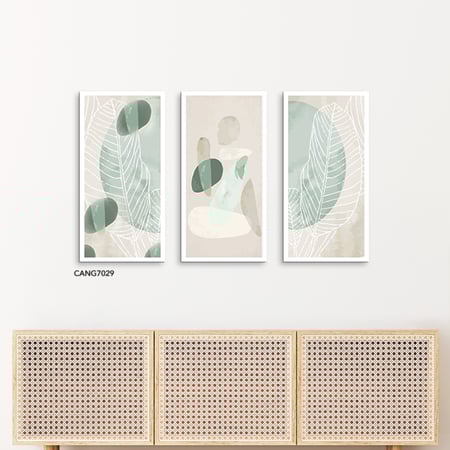 لوحة جدارية كانفس وراق شجر ودوائر تدرجات أخضر تيفاني وبيج