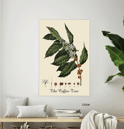 لوحة جدراية تحتوي على غصن شجرة القهوة بتدرجات الاخضر والبني والابيض