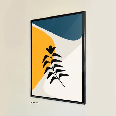 لوحة جدارية اكريليك تصور ورقة شجر بأطراف حادة الأصفر الازرق مع البيج.