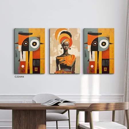 لوحة جدارية ثلاث اجزاء تجسد تراث افريقي