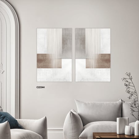 لوحة جدارية كانفس مقسمة ، مربعات- تدرجات البني والبيج مع الرمادي