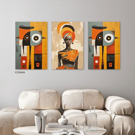 لوحة جدارية ثلاث اجزاء تجسد تراث افريقي
