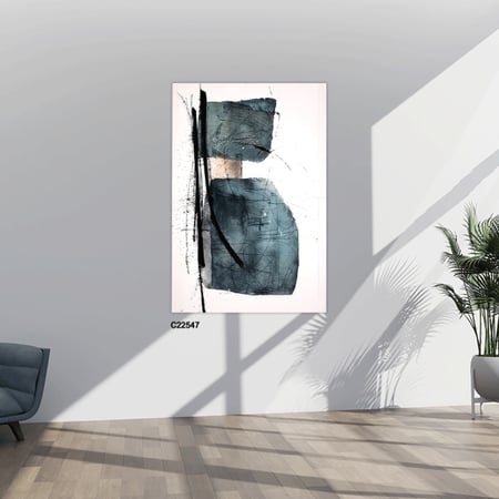 لوحة  جدارية كانفس بتدرجات الازرق والاسود والابيض