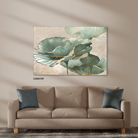 لوحة جدارية كانفس ورود تدرجات الأخضر والذهبي مع البيج