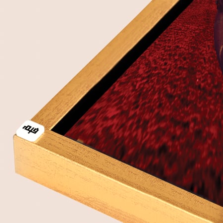 لوحة جدارية تصور فتاة برداء احمر تمتطي خيل