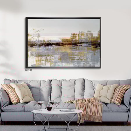 لوحة فنية جدارية كانفس ، تداخل ألوان - تدرجات الذهبي والبني مع الأبيض والرمادي