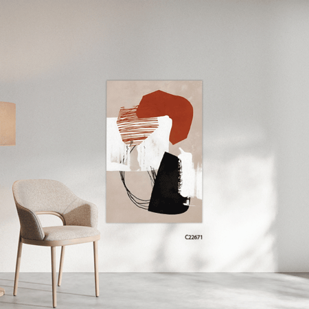 لوحة جدارية كانفس بتصميم لاشكل عشوائي وخطوط بتدرجات الابيض والاسود والبرتقالي