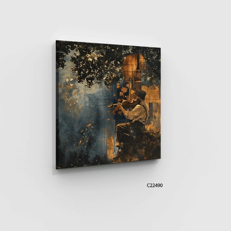 لوحة جدارية كانفس تصور عازف كمان بأسلوب كلاسيكي مع تدرجات من اللون البني والرمادي