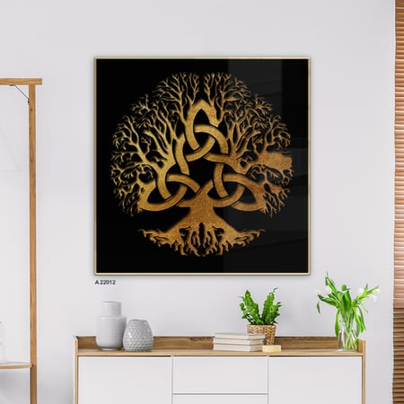لوحة جدارية مربعة من الأكريليك بتصميم شجرة ذهبية كبيرة متشعبة