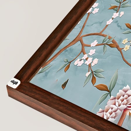 لوحة جدارية كانفس ورد وطيور وأغصان تدرجات وردي وازرق رمادي