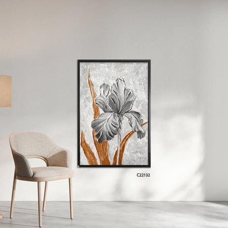 لوحة  جدارية كانفس ، وردة - تدرجات الرمادي مع الأبيض والبني الفاتح