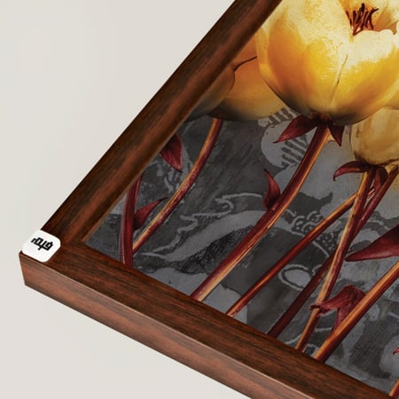 لوحة جدارية كانفس ورود تدرجات البني والأصفر مع الرمادي