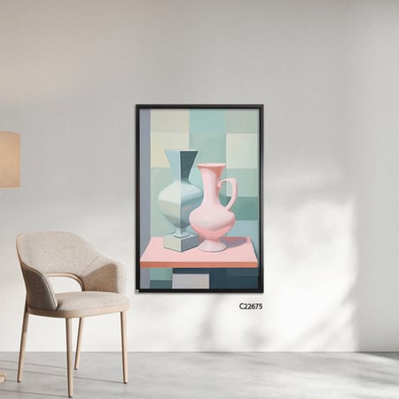 لوحة جدارية تصور مزهريتين باشكال حادة وزوايا واضحة