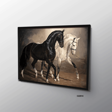 لوحة جدارية كانفس خيول بني مع أبيض