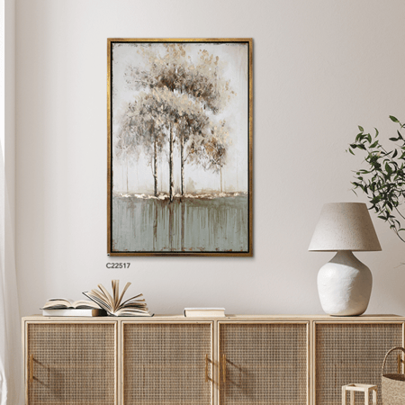 لوحة جدارية اشجار بتدرجات البيج والتيفاني