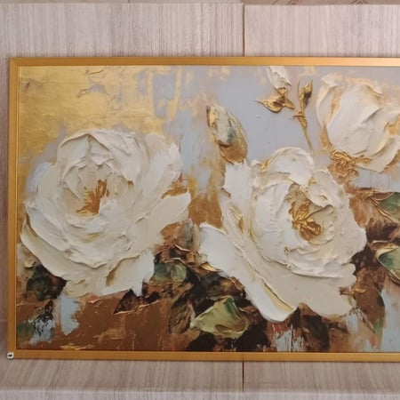 لوحة جدارية كانفس ورود تدرجات الذهبي مع البني والبيج