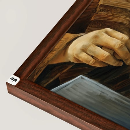 لوحة جدارية كانفس فتاة ريفية وفنجان تدرجات البني والرمادي والذهبي