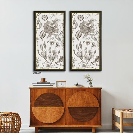 لوحة جدارية تتكون من قطعتين تتميز بنمط نباتي مستوحى من الفن الكلاسيكي