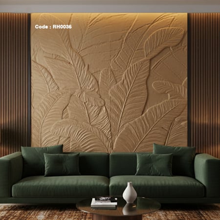 جدارية خشبية منحوتة بتصميم نباتي استوائي