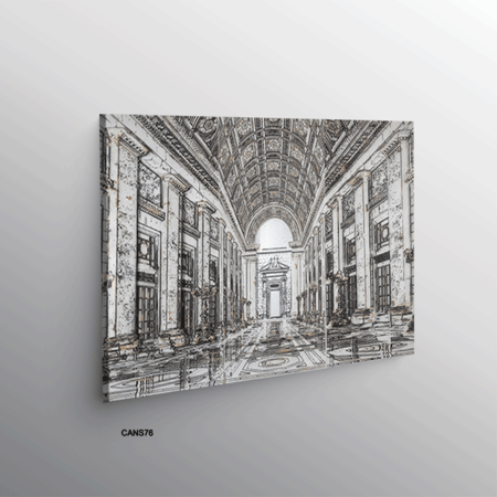 لوحة جدارية كانفس ، ممر قصر - تدرجات الأسود والرمادي مع الأبيض