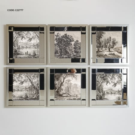 مجموعة لوحات كانفس لمناظر طبيعية باطارات من المرايا