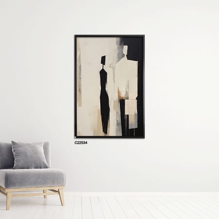 لوحة جدارية كانفس تصور اشخاص تدرجات الاسود والبيج مع الرمادي