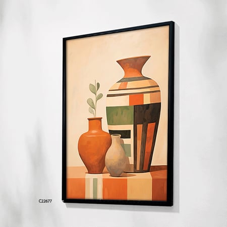 لوحة جدارية تصور مزهريات ملونة بتدرجات دافئة