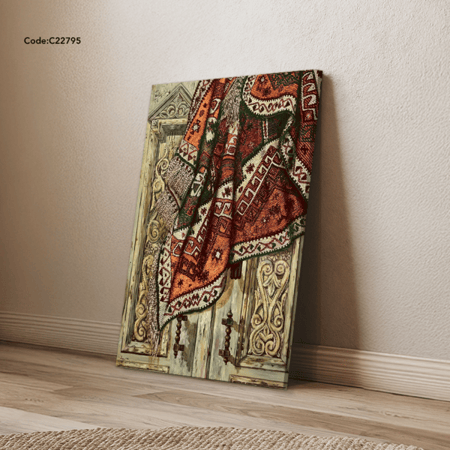 لوحة جدارية كانفس تصور باب قديم تدلى منه قطعة قماش