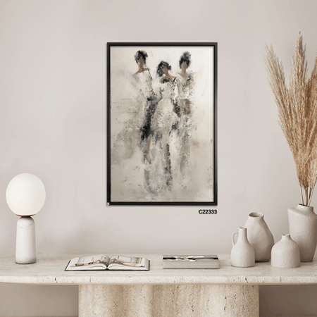 لوحة جدارية كانفس سيدات تدرجات الابيض والرمادي والأسود