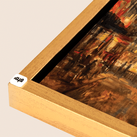 لوحة جدارية تصور احد شوارع باريس بتدرجات البرتقالي والاحمر