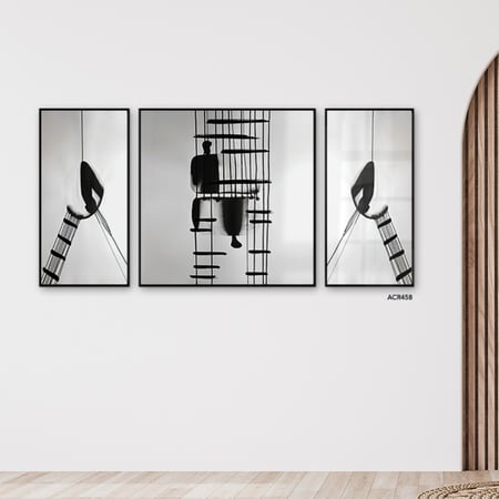 لوحة جدارية اكريليك مقسمة خطوط متداخلة بتدرجات من الأسود والرمادي