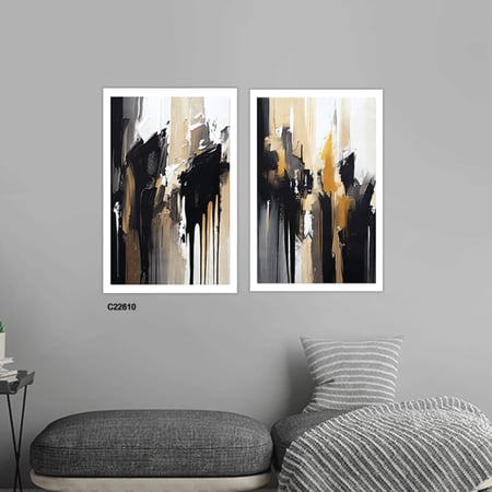 لوحة جدارية كانفس تجسد الوان متداخلة بتدرجات الاسود والبني والابيض والذهبي