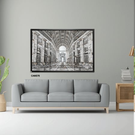 لوحة جدارية كانفس ، ممر قصر - تدرجات الأسود والرمادي مع الأبيض