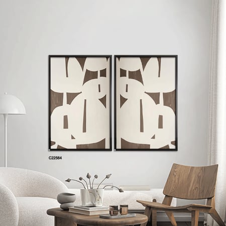 لوحة جدارية كانفس تصور اشكال عشوائية متدخلة بتدرجات البيج والبني