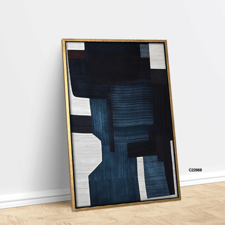 لوحة جدارية كانفس بتصميم تجريدي بتدرجات الكحلي والرمادي