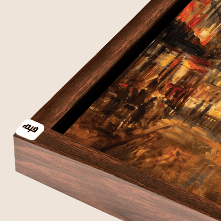 لوحة جدارية تصور احد شوارع باريس بتدرجات البرتقالي والاحمر