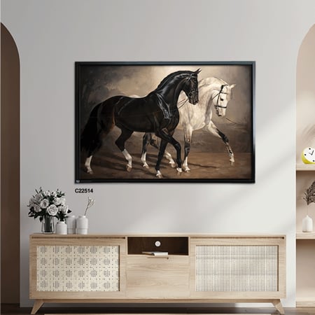 لوحة جدارية كانفس خيول بني مع أبيض
