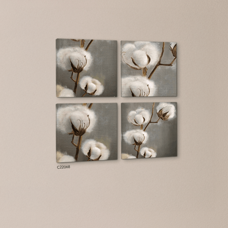 لوحة جدارية كانفس مقسمة زهرة القطن تدرجات البني مع الرمادي والأبيض