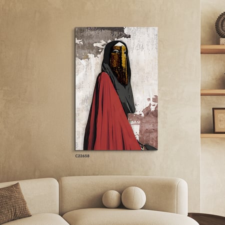 لوحة جدارية كانفس لفتاة ترتدي برقع تقليدي قديم