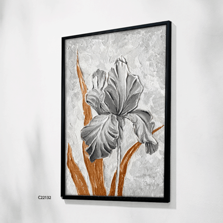 لوحة  جدارية كانفس ، وردة - تدرجات الرمادي مع الأبيض والبني الفاتح