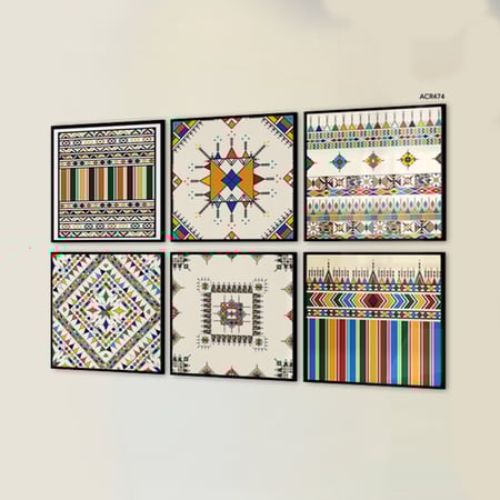 لوحة جدارية اكريليك تصور فن تراثي (قط عسيري ) أشكال وزخارف