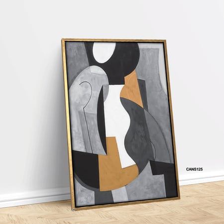 لوحة جدارية كانفس ، أشكال هندسية متداخلة - تدرجات الرمادي مع البيج والأبيض