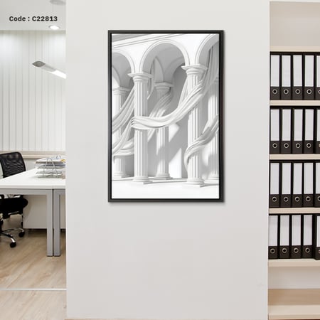 لوحة جدارية كانفس تصور اعمدة كلاسيكية وقماش يلتف حولها