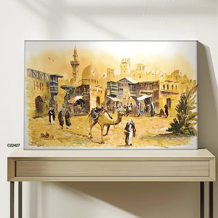 لوحة جدارية كانفس تمثل حياة البادية والتراث