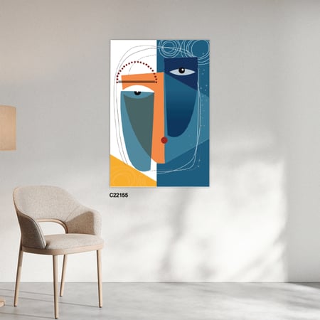 لوحة فنية جدارية كانفس وجه بتدرجات الأزرق مع البرتقالي والأصفر والأبيض