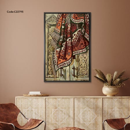 لوحة جدارية كانفس تصور باب قديم تدلى منه قطعة قماش