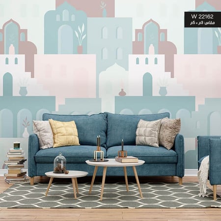 ورق حائط ، بيوت -  تدرجات البني والأخضر الهادئ مع البيج - نماذج كرتونية