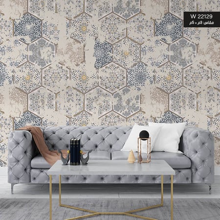 ورق حائط ، معينات - تدرجات الأزرق الهادئ والبني مع البيج - أشكال هندسية نمطية