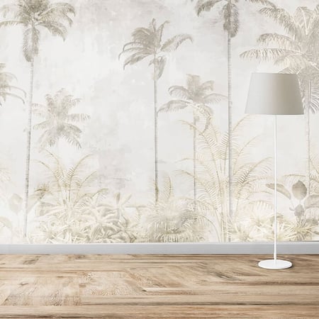 ورق حائط ، نخيل وأوراق شجر - تدرجات البيج - مناظر طبيعية