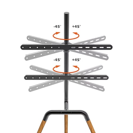 حامل تلفزيون ثلاثي القوائم أرضي متحرك للشاشات 32–75 بوصة قابل لتعديل الارتفاع مع قاعدة ثلاثية وصواني تخزين، مثالي للاستوديو و لغرف المعيشة، النوم ،قدرة دوران ومرونة عالية أنيق